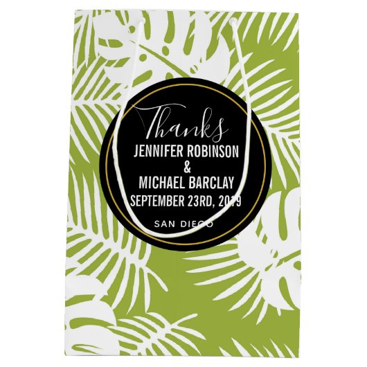 Groene handpalmen Oerwoud Pattern Weddenschap Beda Medium Cadeauzakje (Achterkant)