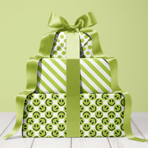 Groene Happy Face Stripes en Polka Dot Inpakpapier Vel