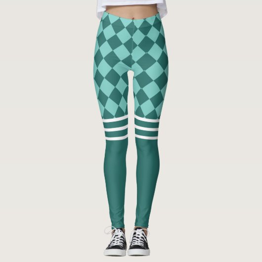 Groene Harlekijn en Triple White Stripe Leggings (Voorkant)