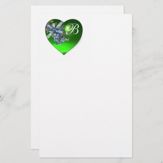 GROENE HART EN VERGEET ME NOTS MONOGRAM BRIEFPAPIER (Voorkant / Achterkant)