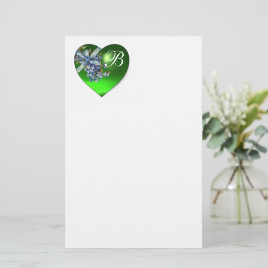GROENE HART EN VERGEET ME NOTS MONOGRAM BRIEFPAPIER (Staand voorkant)
