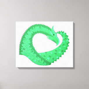 Groene hartdraak op wit canvas afdruk