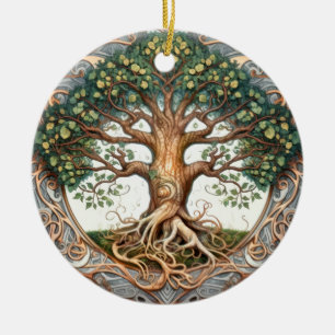 Groene heidense levensboom keramisch ornament