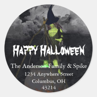 Groene heks brouwen Halloween Adresetiketten Ronde Sticker