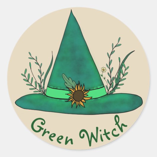 Groene Heks Pet Kruid Craft Pagan Witchcraft Magic Ronde Sticker (Voorkant)