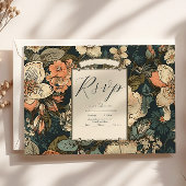 Groene Herfst Bloemen bruiloft RSVP Kaartje