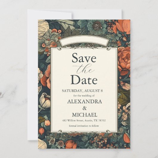 Groene Herfst Bloemen bruiloft Save The Date (Voorkant)