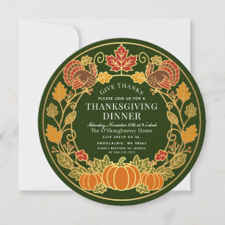 Groene Herfst Pompoen Kalkoen Thanksgiving Diner Kaart