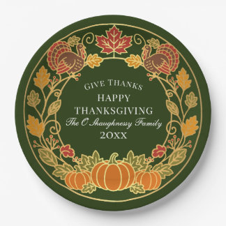 Groene Herfst Pompoen Kalkoen Thanksgiving Diner Papieren Bordje