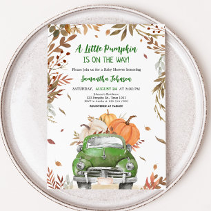 Groene Herfst pompoen Truck Baby shower Kaart
