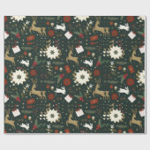 Groene herten Hand getrokken Kerst Patroon Design Cadeaupapier (Vlak)