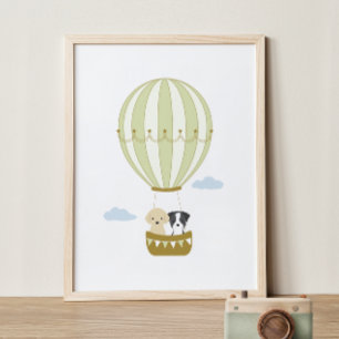 Groene heteluchtballon met Puppies kwekerij Poster