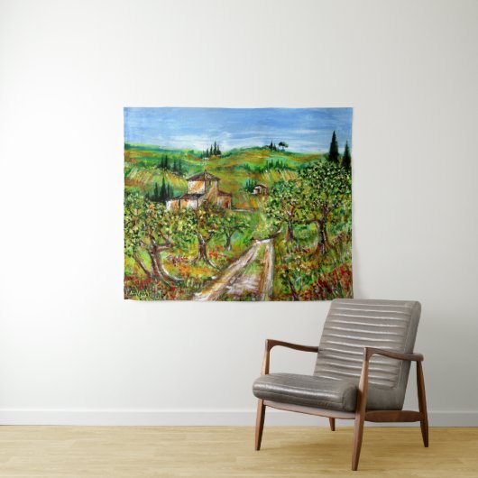 Groene heuvels en olijfbomen in de Toscane Landsch Wandkleed (In Situ (horizontaal))