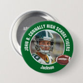 Groene High School Football Speler Foto Grote Opsc Ronde Button 7,6 Cm (Voorkant /achterkant)