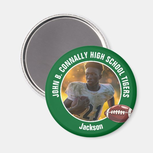 Groene High School Football Speler Foto Magneet (Voorkant / Achterkant)