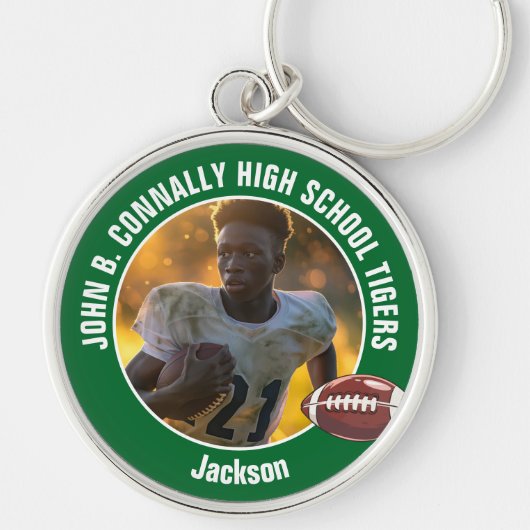 Groene High School Football Speler Foto Sleutelhanger (Voorkant)
