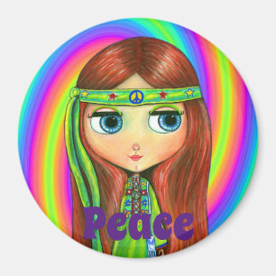 Groene Hippie Doll Peace Sign Headband Cute Magneet