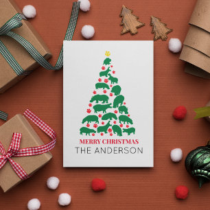 Groene Hippo Kerstboom Rode Poot Briefkaart