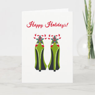 Groene Hoge Hakken met Candy Canes Feestdagen Kaart