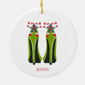 Groene Hoge Hakken met Candy Canes Keramisch Ornament (Achterkant)