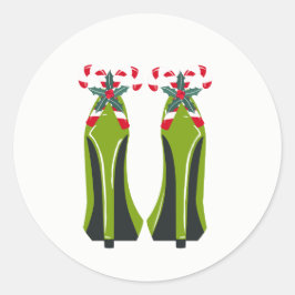 Groene Hoge Hakken met Candy Canes Ronde Sticker