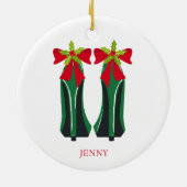 Groene hoge hakken met kerststrikken keramisch ornament (Achterkant)