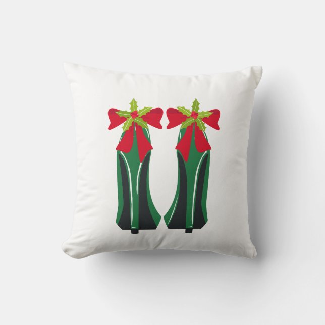Groene hoge hakken met kerststrikken kussen (Voorkant)