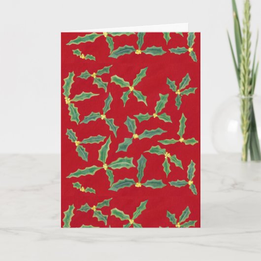 Groene Holly laat gele bloemen kerst Kaarten (Voorkant)