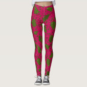 Groene Holly Leaves en Berries op Roze Leggings (Voorkant)