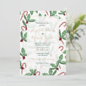 Groene Holly Leaves Red Berries Candy Cane Paint Kaart (Staand voorkant)