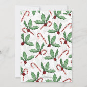 Groene Holly Leaves Red Berries Candy Cane Paint Kaart (Achterkant)