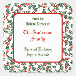 Groene Holly met Red Berries Custom Baking Sticker