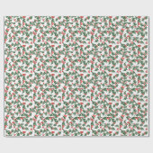 Groene Holly met rode bessen Rustic Wrapping Paper Cadeaupapier (Vlak)