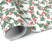 Groene Holly met rode bessen Rustic Wrapping Paper Cadeaupapier (Rol Hoek)