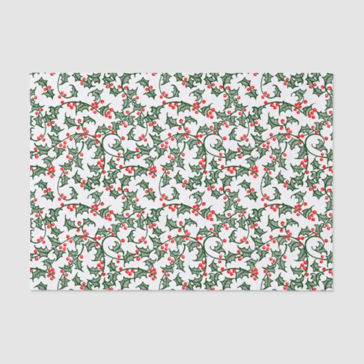 Groene Holly met Tissue Paper Red Berries Tissuepapier (Voorkant)