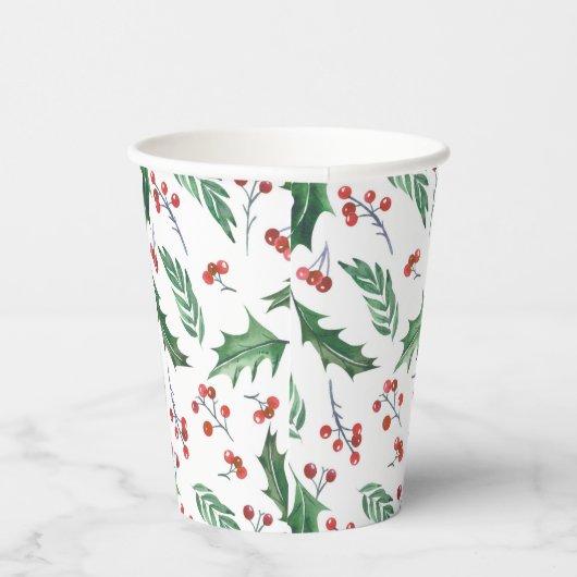 Groene Holly Red Berry Pattern-kerstkopkopjes Papieren Bekers (Rechts)