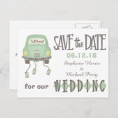 Groene Honeymoon Auto Save the Date Wedding Aankondigingskaart (Voorkant / Achterkant)