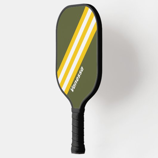Groene Honing Nostalgische Strepen met Naam Pickleball Paddle (Links)