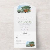 groene houten auto - kerstbruiloft all in one uitnodiging (Binnen)