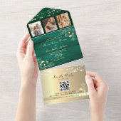Groene Houten Rustieke Strijklichten Huwelijk QR C All In One Uitnodiging (Afscheurbaar)