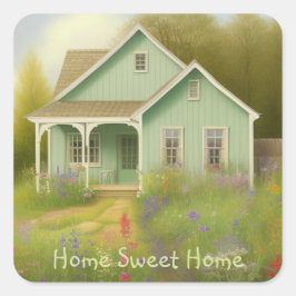 Groene Huis Huisfeest Vierkante Sticker