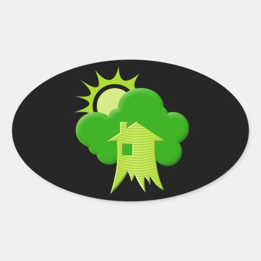 Groene Huis Ovale Sticker (Voorkant)