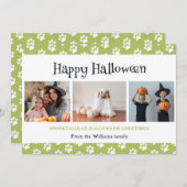 Groene Huisdier Paws Foto Gelukkig Halloween Feestdagenkaart (Voorkant / Achterkant)
