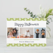 Groene Huisdier Paws Foto Gelukkig Halloween Feestdagenkaart (Staand voorkant)