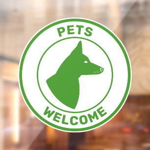 Groene huisdieren welkom en hond met rechtopstaand raamsticker