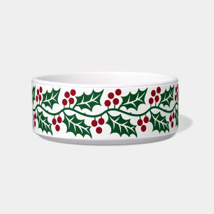 Groene Hulst en Rode Bessen Kerstpatroon Voerbakje