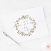 Groene Hulst Krans Gelukkig Kerstfeest Sticker (Envelop)