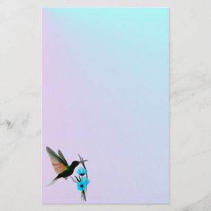 Groene Hummingbird-Blue Flowers briefpapier