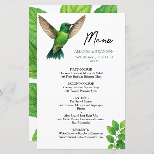 Groene Hummingbird Leafy Botanische grens bruiloft (Voorkant / Achterkant)