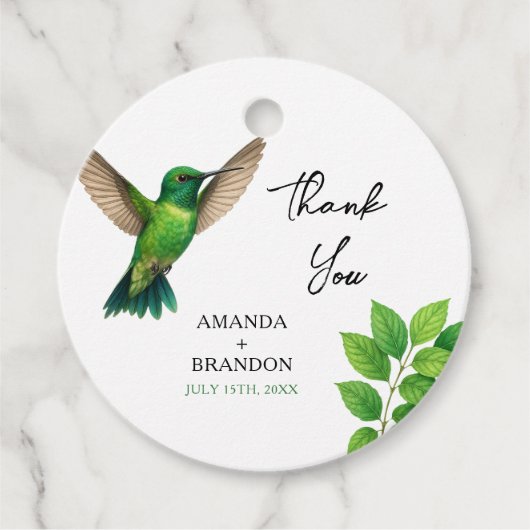 Groene Hummingbird Leafy Botanische grens bruiloft Bedankjes Labels (Voorkant)